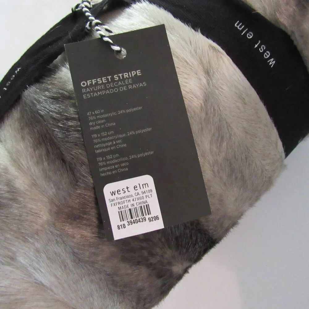 NWT West Elm Faux Fur OffSet Stripe 